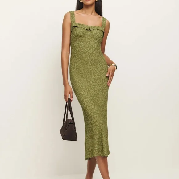 green emerald velvet dress Reformation Ziva Embellished Midi Dress  The Closet New York